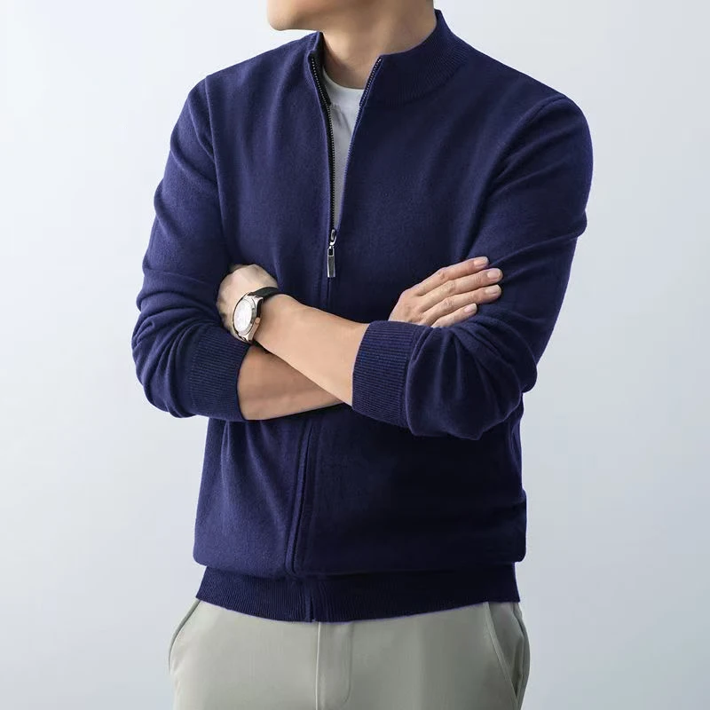 Animal Game Men's Zipper Cardigan Sweater Slim Fit Sweaters Stand Knitwear Jumper Warm Cold Blouse Zip Long Sweatcoats