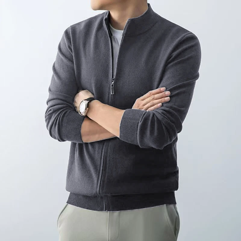 Animal Game Men's Zipper Cardigan Sweater Slim Fit Sweaters Stand Knitwear Jumper Warm Cold Blouse Zip Long Sweatcoats