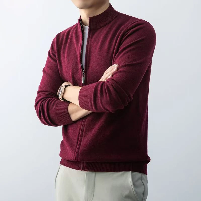 Animal Game Men's Zipper Cardigan Sweater Slim Fit Sweaters Stand Knitwear Jumper Warm Cold Blouse Zip Long Sweatcoats