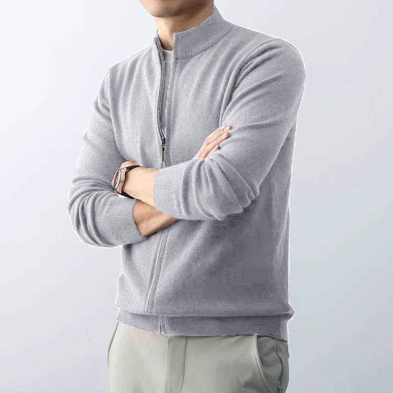 Animal Game Men's Zipper Cardigan Sweater Slim Fit Sweaters Stand Knitwear Jumper Warm Cold Blouse Zip Long Sweatcoats