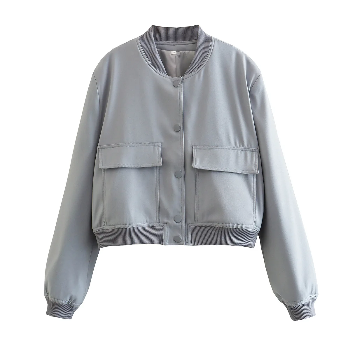 Women Fashion Jacket Solid Color Coat Autumn Winter Button Baseball Aviator Cropped Jackets For Women Long Sleeve Crop Outerwear