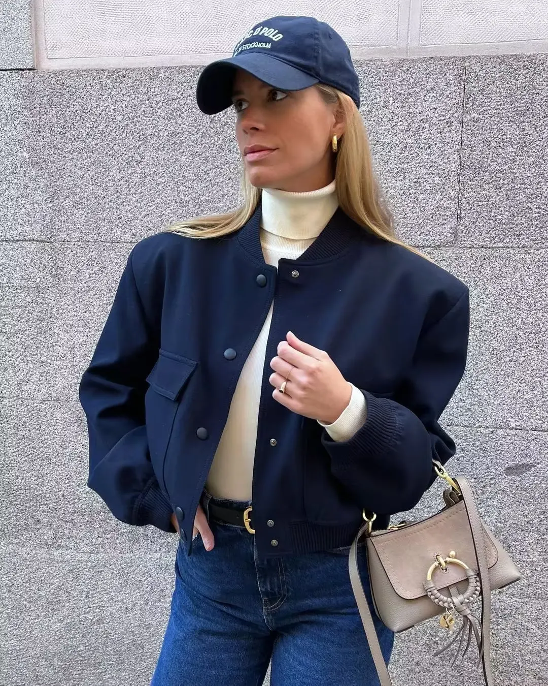 Women Fashion Jacket Solid Color Coat Autumn Winter Button Baseball Aviator Cropped Jackets For Women Long Sleeve Crop Outerwear