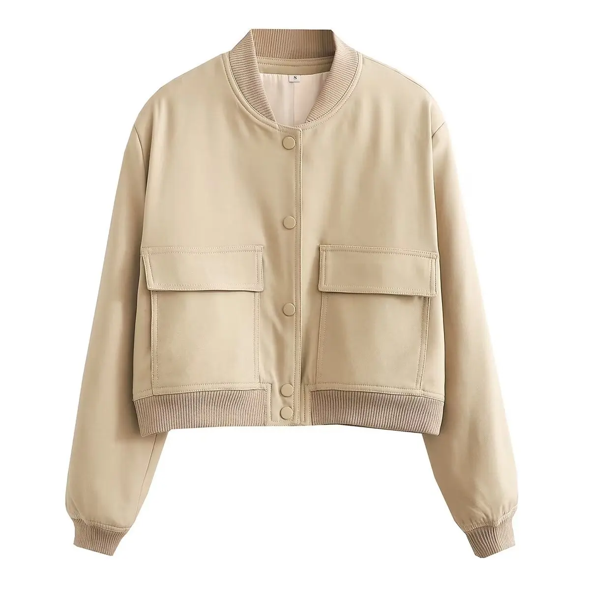 Women Fashion Jacket Solid Color Coat Autumn Winter Button Baseball Aviator Cropped Jackets For Women Long Sleeve Crop Outerwear