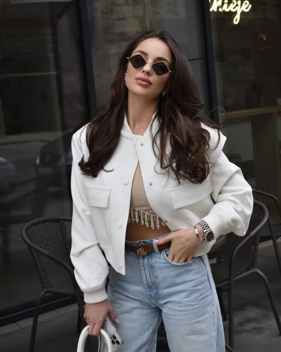Women Fashion Jacket Solid Color Coat Autumn Winter Button Baseball Aviator Cropped Jackets For Women Long Sleeve Crop Outerwear