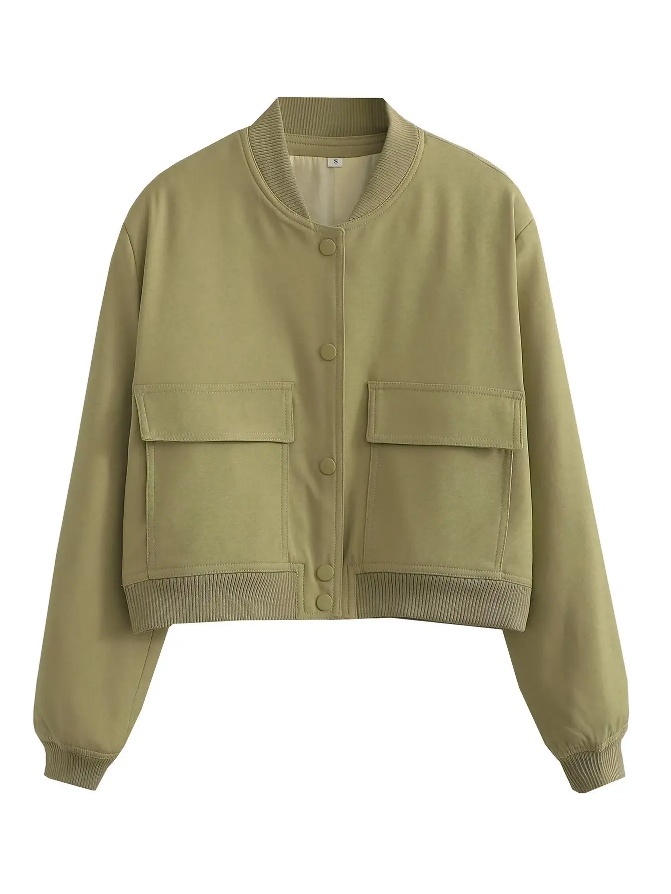 Women Fashion Jacket Solid Color Coat Autumn Winter Button Baseball Aviator Cropped Jackets For Women Long Sleeve Crop Outerwear