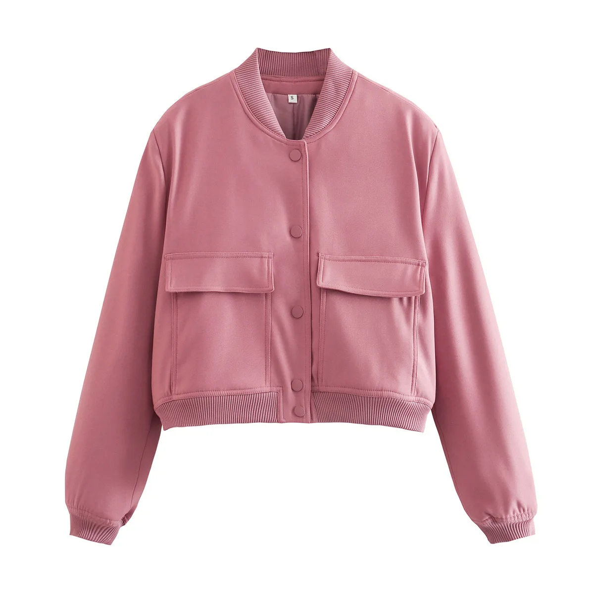 Women Fashion Jacket Solid Color Coat Autumn Winter Button Baseball Aviator Cropped Jackets For Women Long Sleeve Crop Outerwear