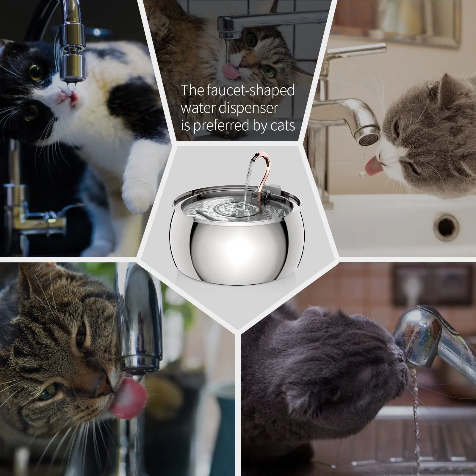 304 Stainless Steel Pet Water Fountain 4L/135 Oz with Faucet Silent Filter Automatic Dog Water Fountain Live Water Circulation