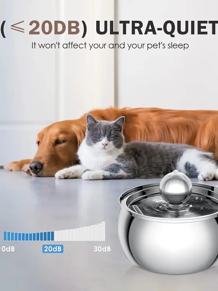 304 Stainless Steel Pet Water Fountain 4L/135 Oz with Faucet Silent Filter Automatic Dog Water Fountain Live Water Circulation