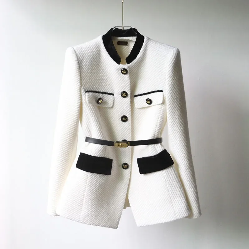 Fashion Slim Waist Belt Coat Women Clothing Vintage Mid-length Temperament Jacket Tops 2025 Ropa Mujer Long Sleeve Black Jackets