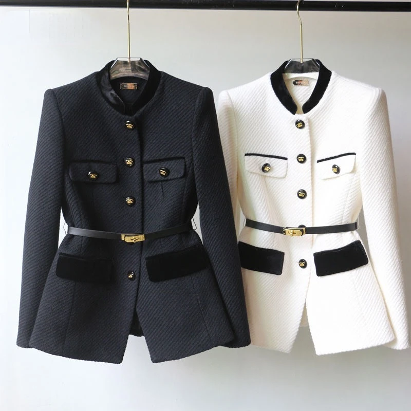 Fashion Slim Waist Belt Coat Women Clothing Vintage Mid-length Temperament Jacket Tops 2025 Ropa Mujer Long Sleeve Black Jackets