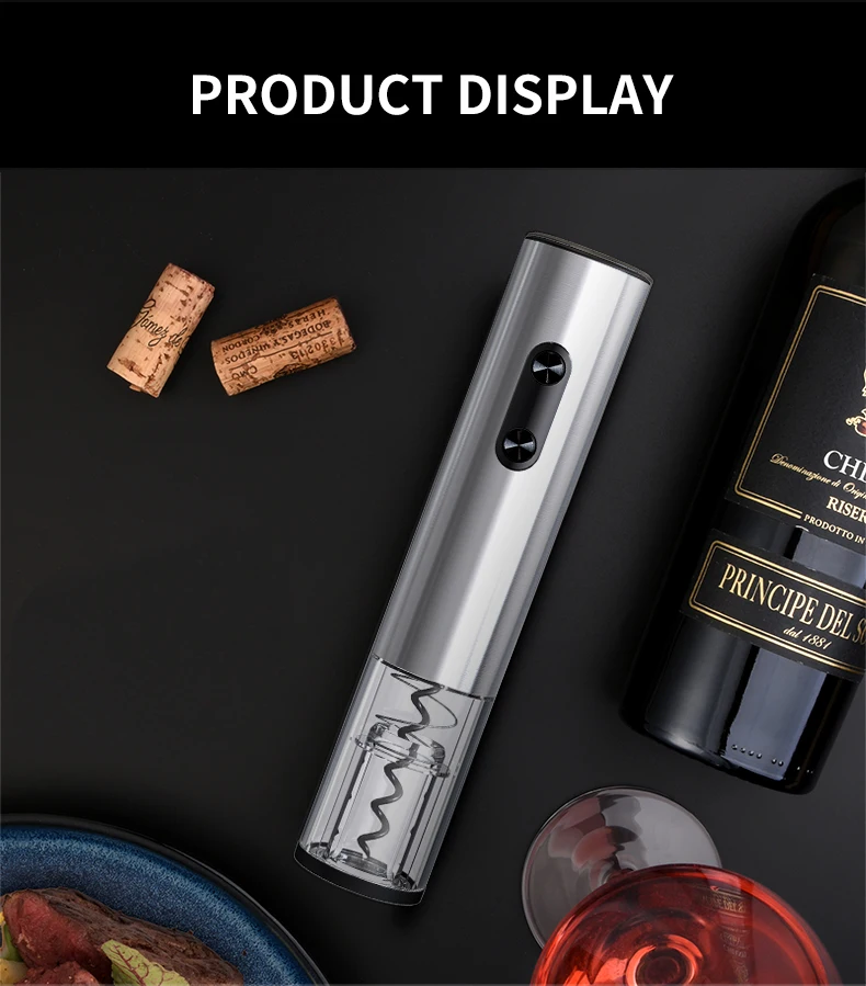 Electric Wine Opener Stainless Steel Wine Bottle Opener Wine Corkscrew with LED Light and Tin Cutter Bar Wine Tool