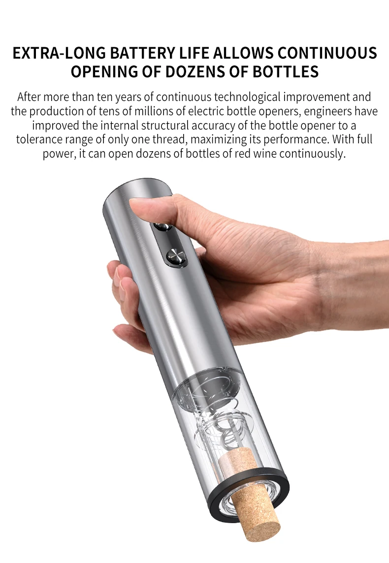 Electric Wine Opener Stainless Steel Wine Bottle Opener Wine Corkscrew with LED Light and Tin Cutter Bar Wine Tool