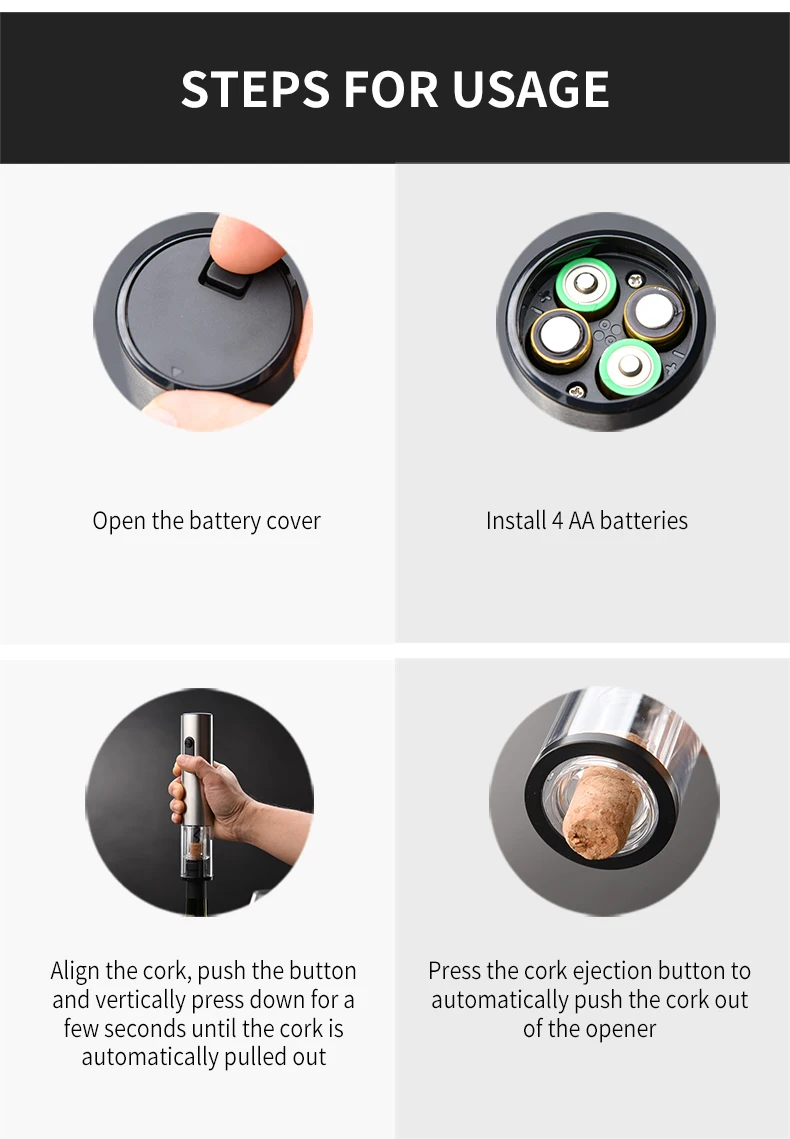 Electric Wine Opener Stainless Steel Wine Bottle Opener Wine Corkscrew with LED Light and Tin Cutter Bar Wine Tool