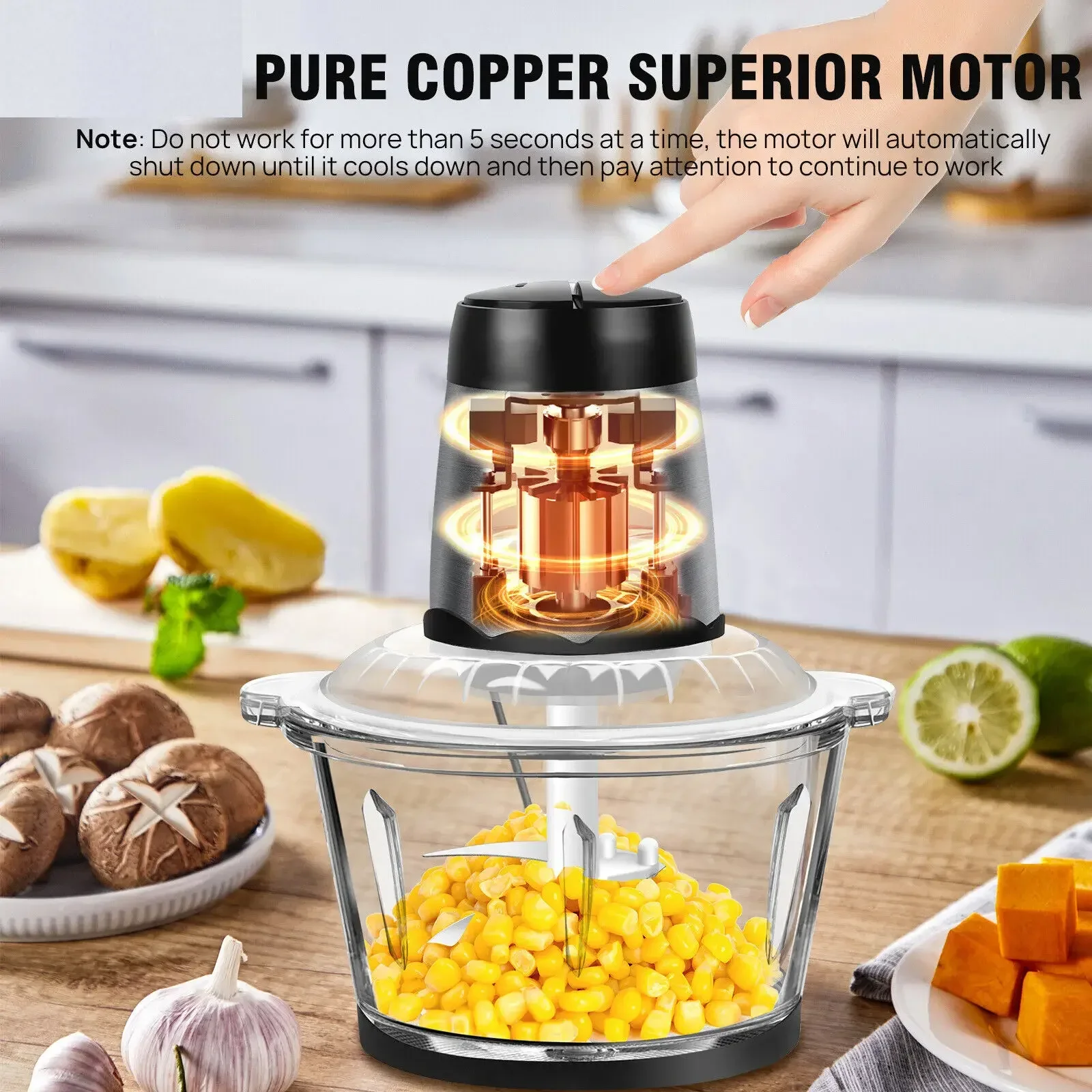 2L Electric Meat Grinder Food Chopper Stainless-Steel Blades Small Food Processor Removable Dicer 2 Speeds Meat Mincer