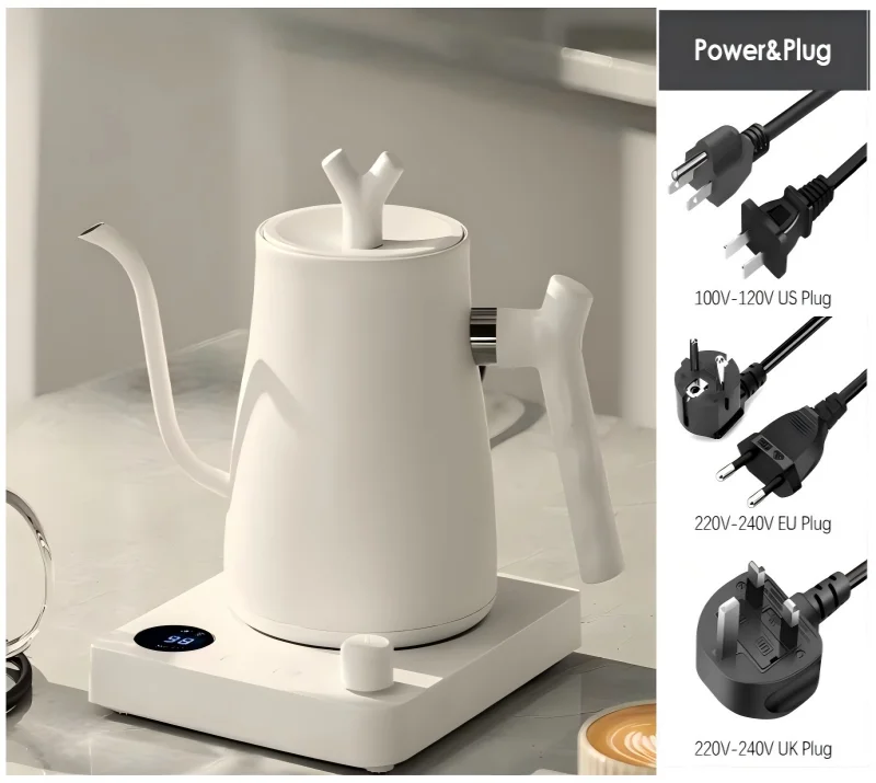 1000W Electric Gooseneck Kettle 1000ml 304 Stainless Steel Coffee Pot Intelligent Constant Temperature LED Display for CoffeeTea