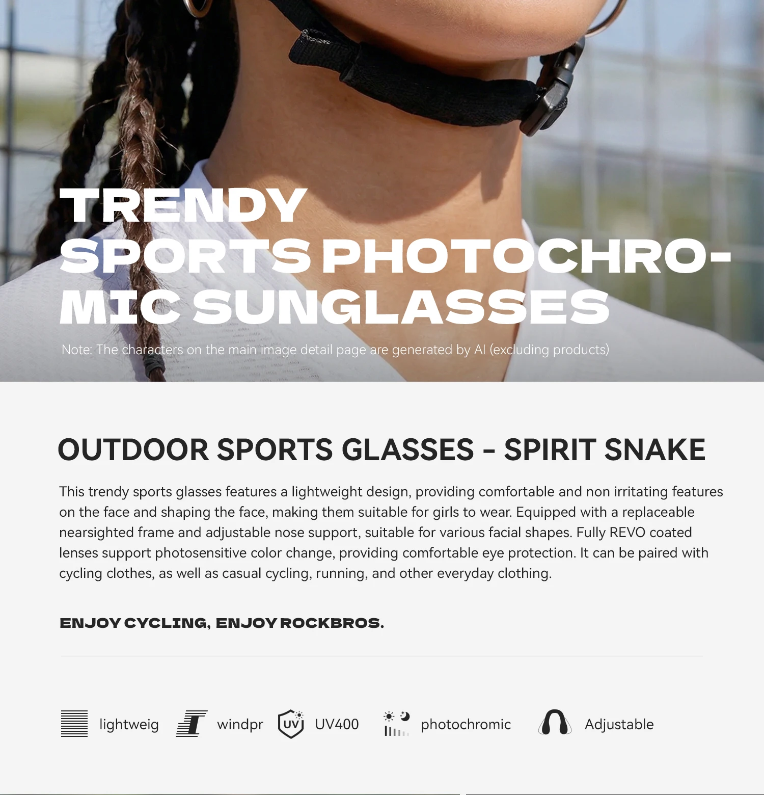 ROCKBROS Photochromic Cycling Glasses Windproof Dustproof UV400 Protection Glasses Cycling Outdoor Sports Sunglasses Unisex