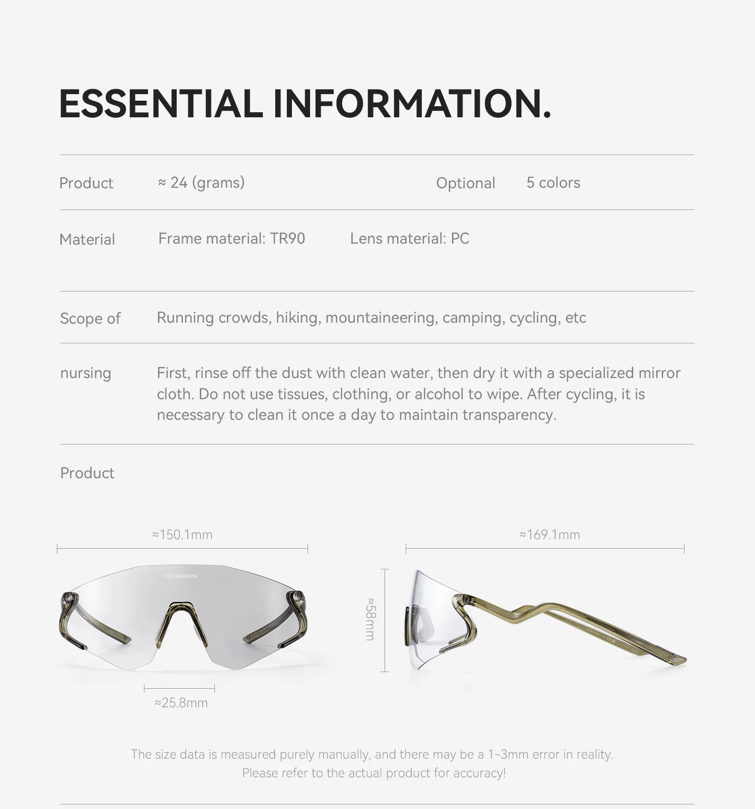ROCKBROS Photochromic Cycling Glasses Windproof Dustproof UV400 Protection Glasses Cycling Outdoor Sports Sunglasses Unisex