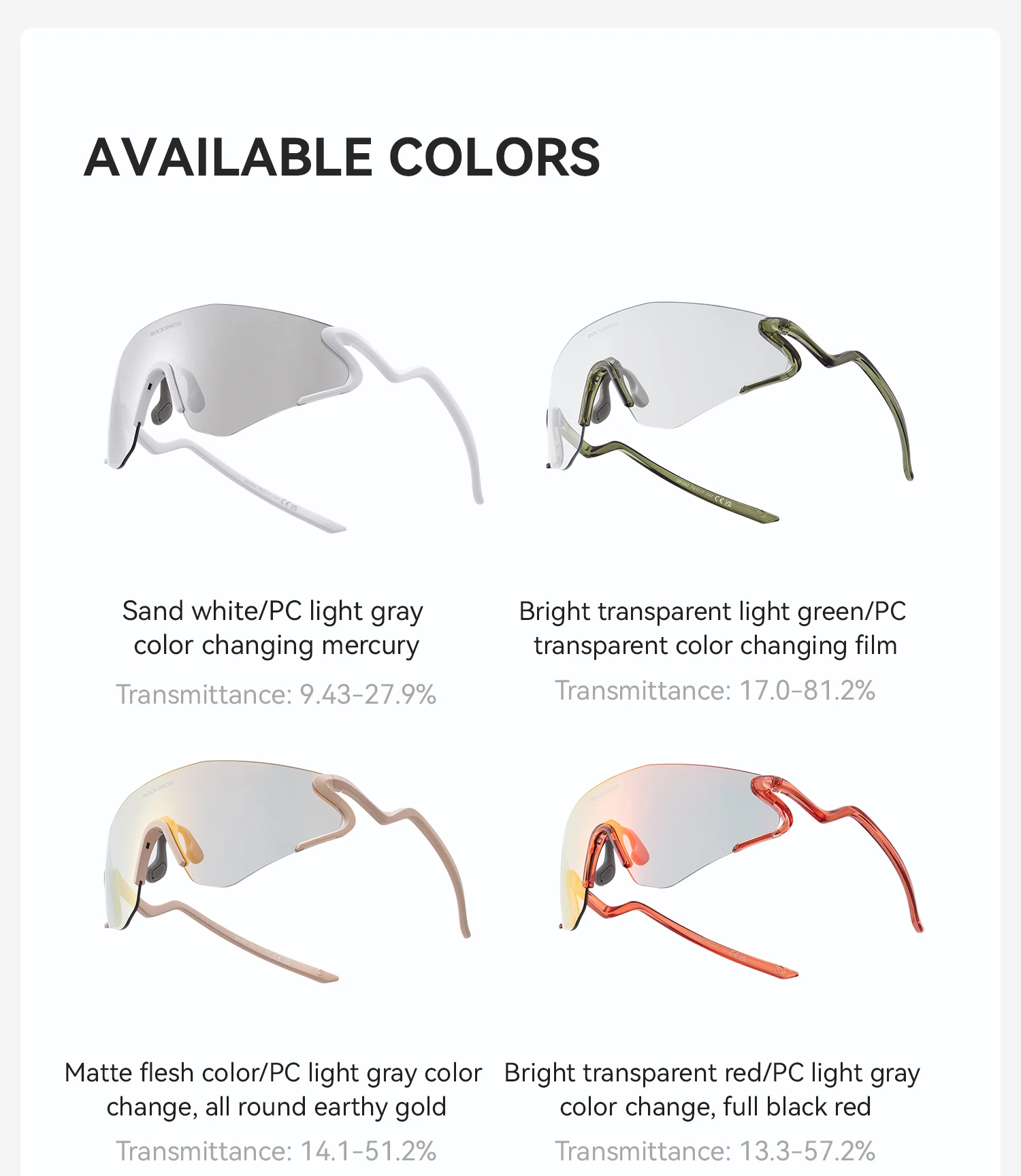 ROCKBROS Photochromic Cycling Glasses Windproof Dustproof UV400 Protection Glasses Cycling Outdoor Sports Sunglasses Unisex