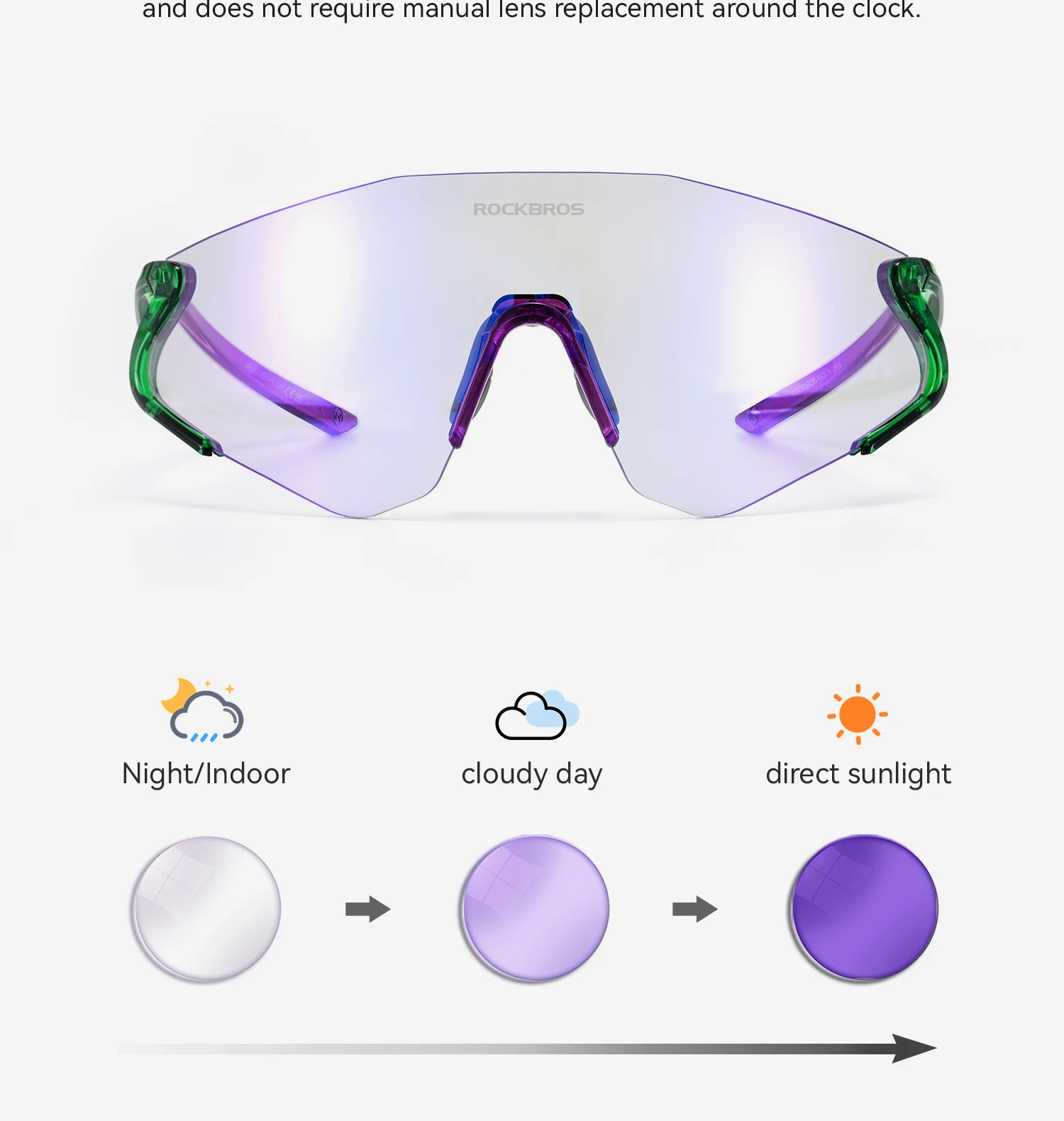 ROCKBROS Photochromic Cycling Glasses Windproof Dustproof UV400 Protection Glasses Cycling Outdoor Sports Sunglasses Unisex