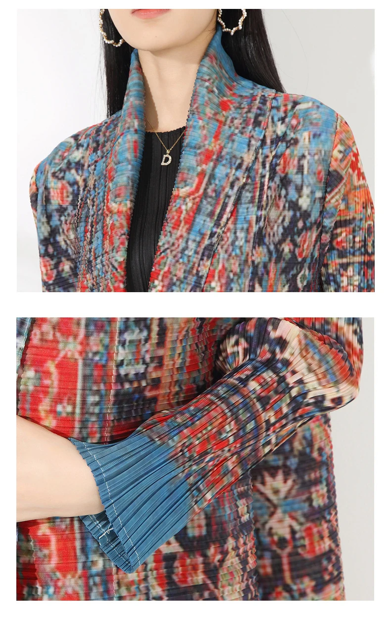 LANMREM Niche Trend Printed Windbreaker Women's 2025 New Loose Oversized Long Sleeved Pleated Trench Cardigan Long Coat 2DB2481