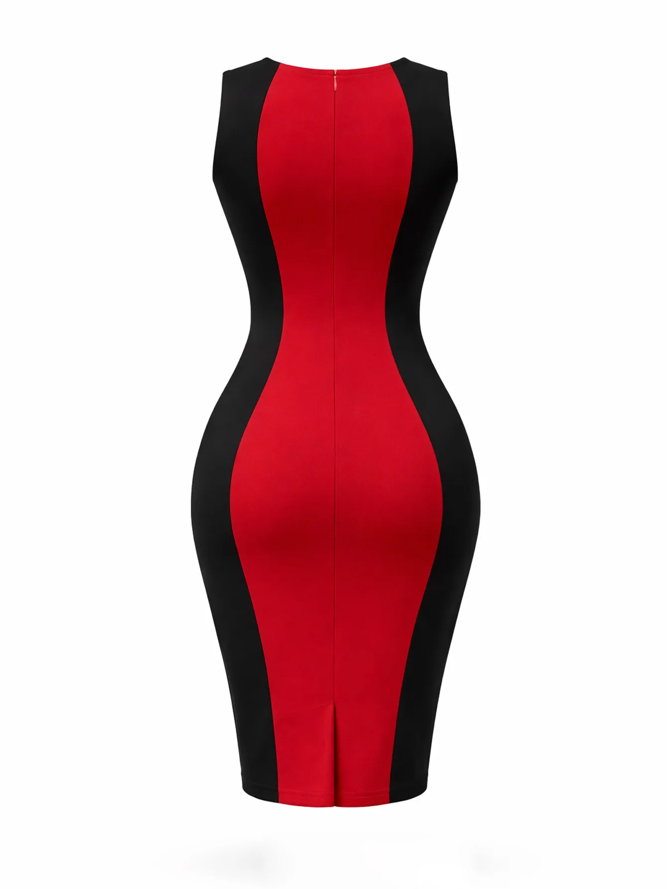 Women Elegant Color Block Round Neck Sleeveless Summer Office Work Knee Length Bodycon Dress Slim Fit Patchwork Pencil Dress