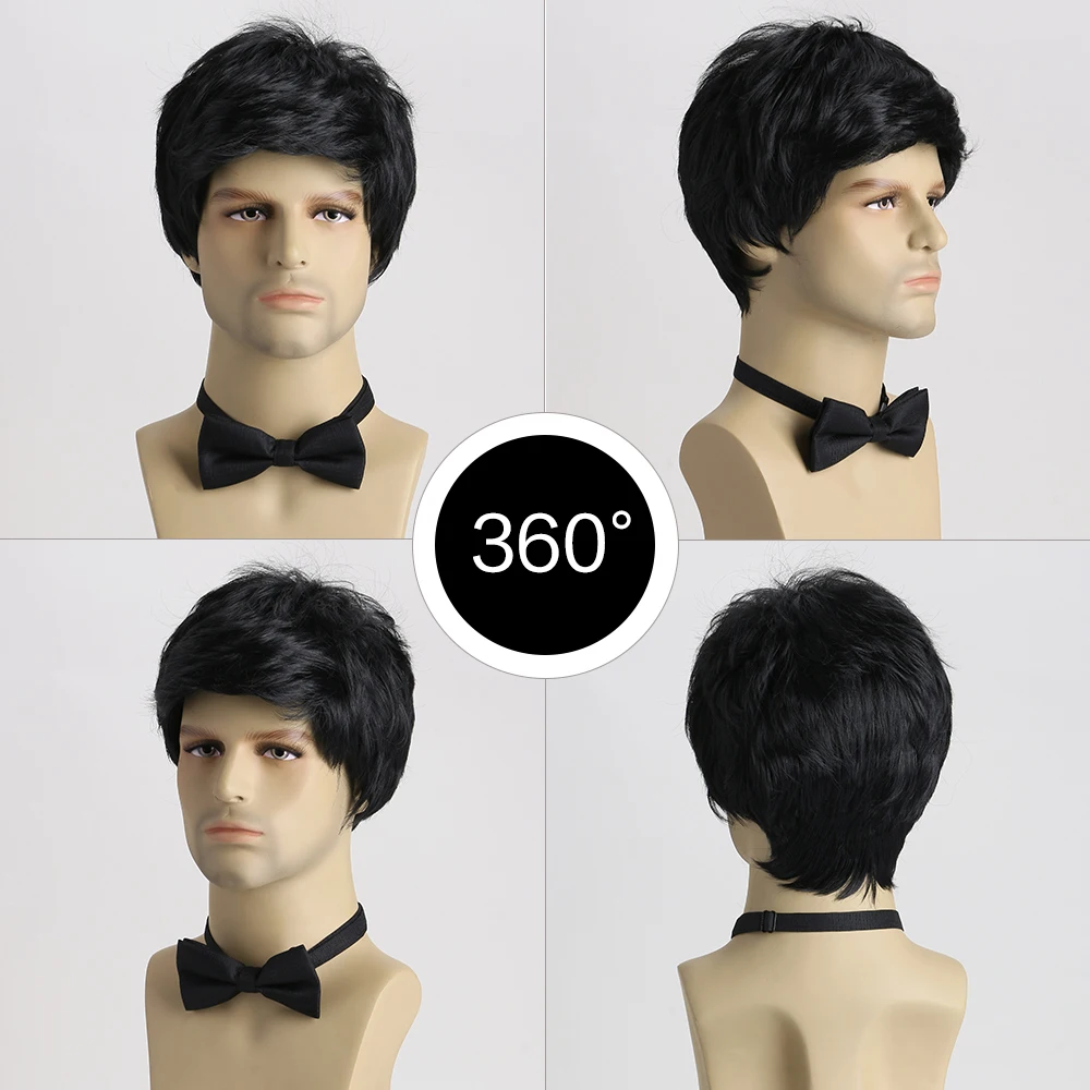 Short Natural Curly Hair For Male Young Men Heat Resistant Fiber Synthetic Wigs