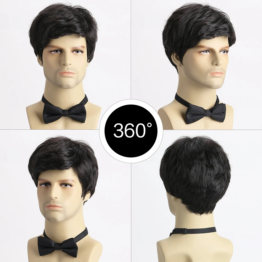 Short Natural Curly Hair For Male Young Men Heat Resistant Fiber Synthetic Wigs