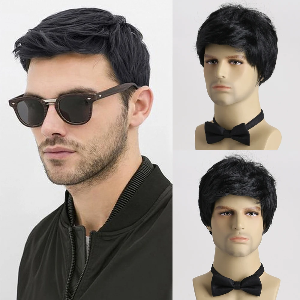 Short Natural Curly Hair For Male Young Men Heat Resistant Fiber Synthetic Wigs