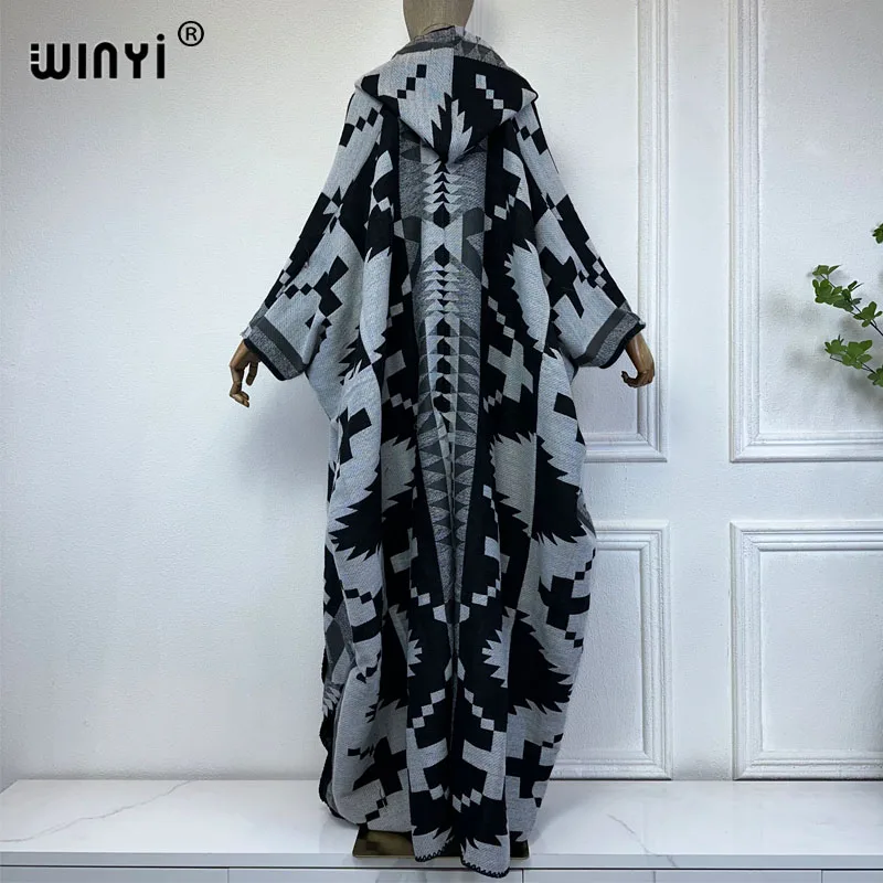 WINYI New Winter Coat Outfits Women High Quality Dress Loose Thick Warm Female Kaftan Poncho Dress Hooded Mop Coat Fashion Abaya