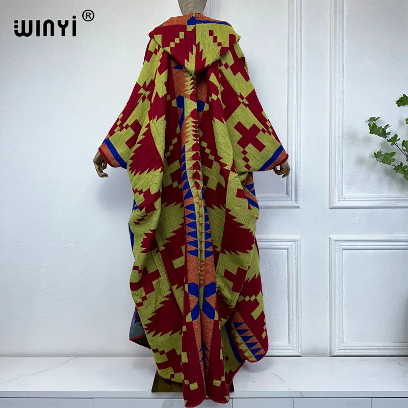 WINYI New Winter Coat Outfits Women High Quality Dress Loose Thick Warm Female Kaftan Poncho Dress Hooded Mop Coat Fashion Abaya