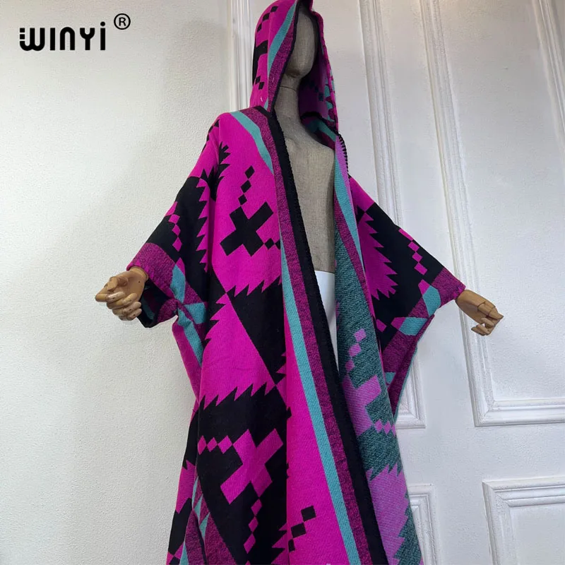 WINYI New Winter Coat Outfits Women High Quality Dress Loose Thick Warm Female Kaftan Poncho Dress Hooded Mop Coat Fashion Abaya
