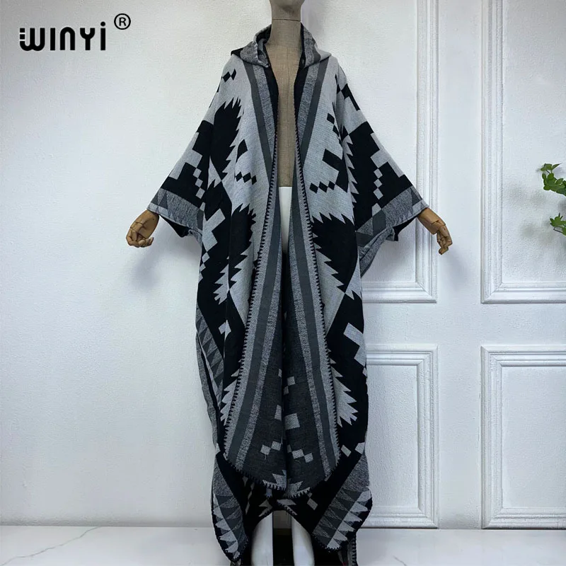 WINYI New Winter Coat Outfits Women High Quality Dress Loose Thick Warm Female Kaftan Poncho Dress Hooded Mop Coat Fashion Abaya