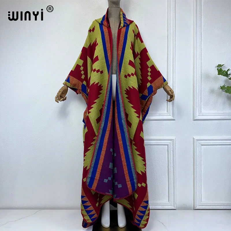 WINYI New Winter Coat Outfits Women High Quality Dress Loose Thick Warm Female Kaftan Poncho Dress Hooded Mop Coat Fashion Abaya