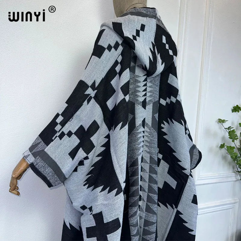 WINYI New Winter Coat Outfits Women High Quality Dress Loose Thick Warm Female Kaftan Poncho Dress Hooded Mop Coat Fashion Abaya