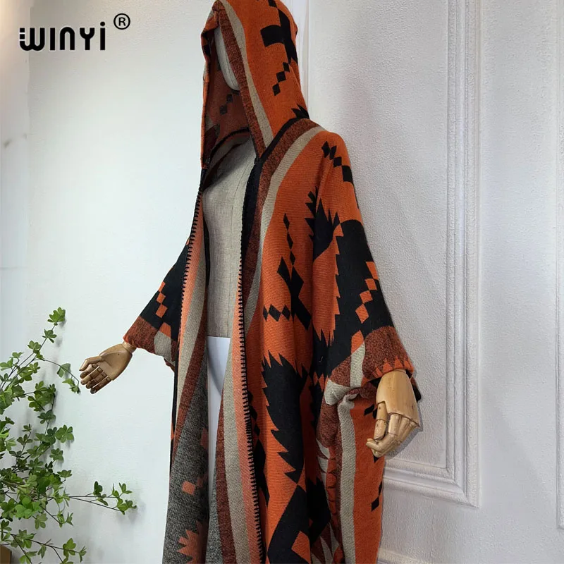 WINYI New Winter Coat Outfits Women High Quality Dress Loose Thick Warm Female Kaftan Poncho Dress Hooded Mop Coat Fashion Abaya