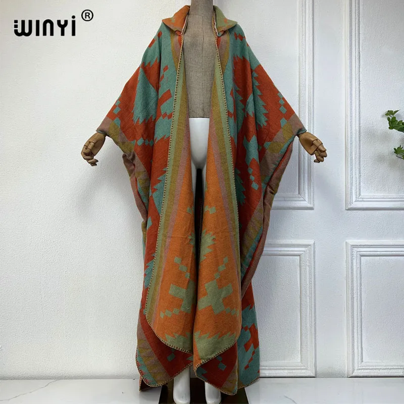 WINYI New Winter Coat Outfits Women High Quality Dress Loose Thick Warm Female Kaftan Poncho Dress Hooded Mop Coat Fashion Abaya