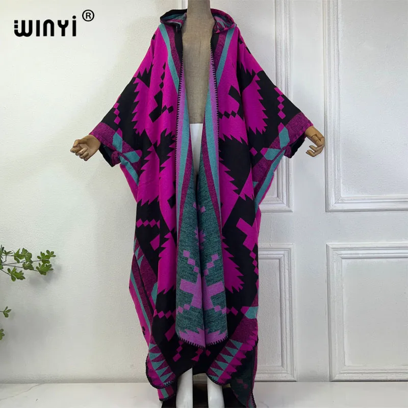 WINYI New Winter Coat Outfits Women High Quality Dress Loose Thick Warm Female Kaftan Poncho Dress Hooded Mop Coat Fashion Abaya