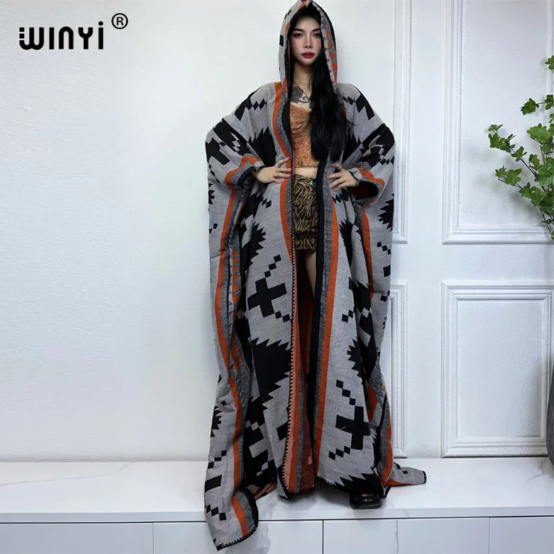 WINYI New Winter Coat Outfits Women High Quality Dress Loose Thick Warm Female Kaftan Poncho Dress Hooded Mop Coat Fashion Abaya