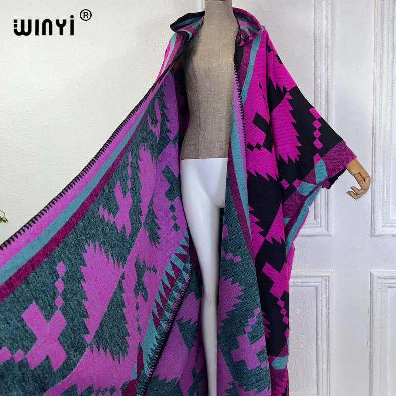WINYI New Winter Coat Outfits Women High Quality Dress Loose Thick Warm Female Kaftan Poncho Dress Hooded Mop Coat Fashion Abaya