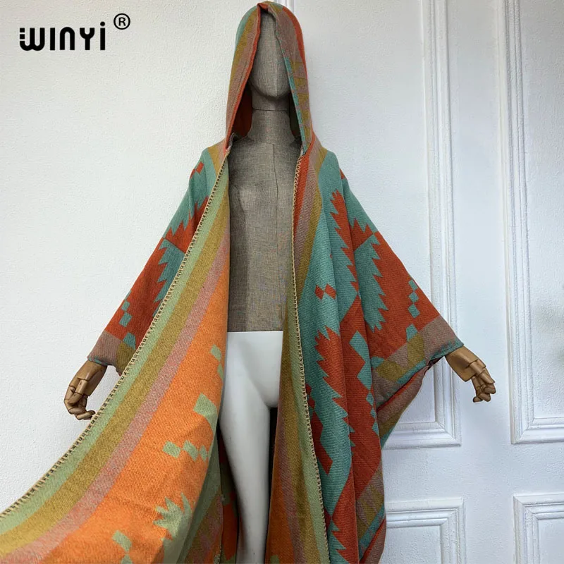 WINYI New Winter Coat Outfits Women High Quality Dress Loose Thick Warm Female Kaftan Poncho Dress Hooded Mop Coat Fashion Abaya