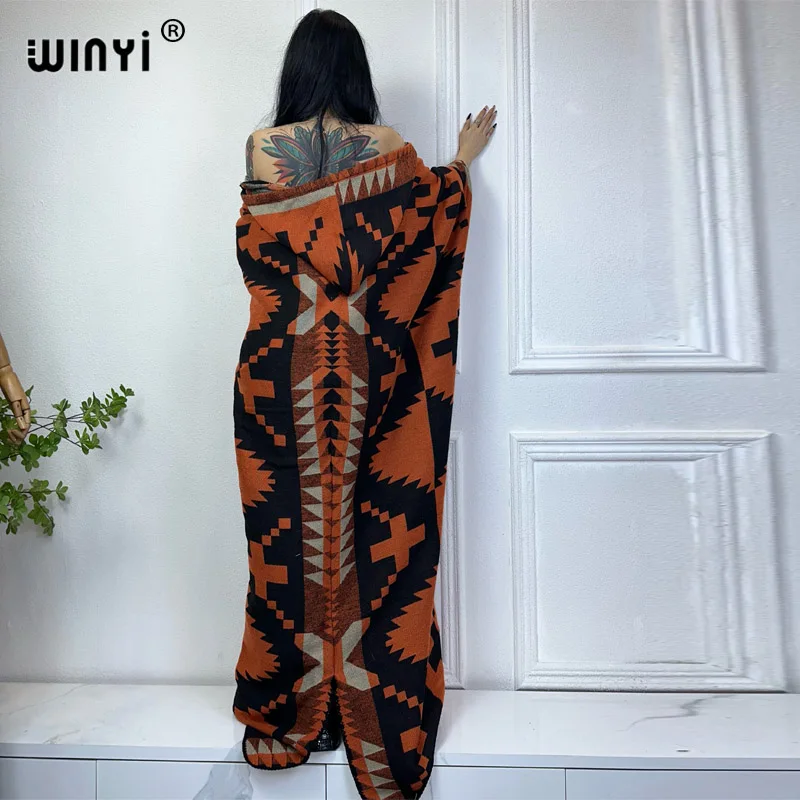 WINYI New Winter Coat Outfits Women High Quality Dress Loose Thick Warm Female Kaftan Poncho Dress Hooded Mop Coat Fashion Abaya