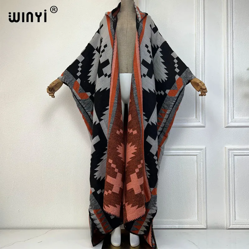 WINYI New Winter Coat Outfits Women High Quality Dress Loose Thick Warm Female Kaftan Poncho Dress Hooded Mop Coat Fashion Abaya