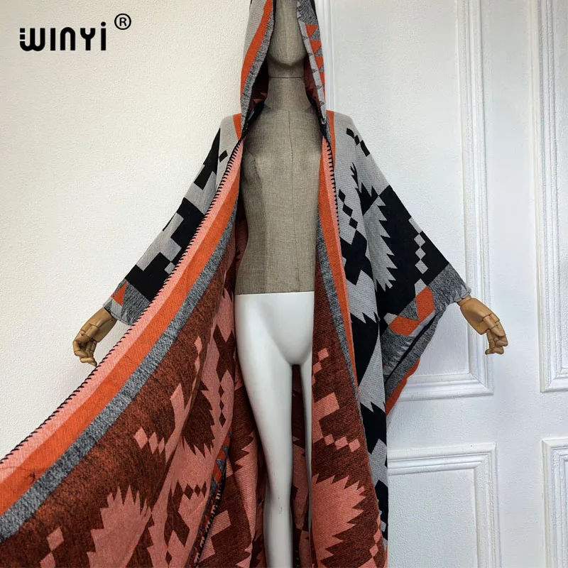 WINYI New Winter Coat Outfits Women High Quality Dress Loose Thick Warm Female Kaftan Poncho Dress Hooded Mop Coat Fashion Abaya