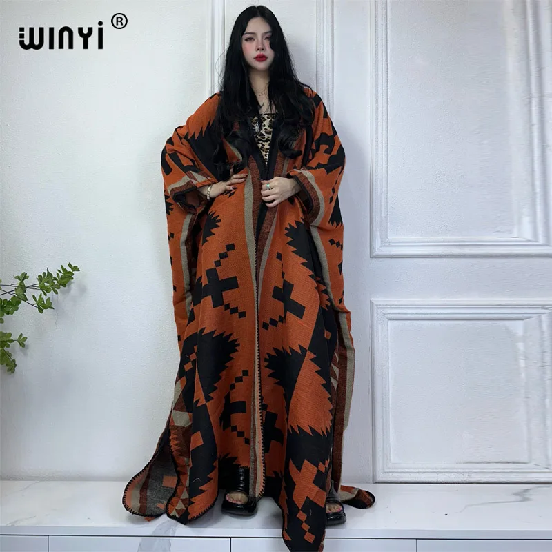 WINYI New Winter Coat Outfits Women High Quality Dress Loose Thick Warm Female Kaftan Poncho Dress Hooded Mop Coat Fashion Abaya
