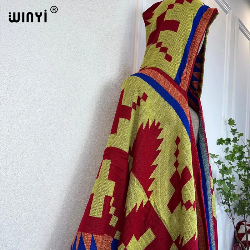 WINYI New Winter Coat Outfits Women High Quality Dress Loose Thick Warm Female Kaftan Poncho Dress Hooded Mop Coat Fashion Abaya