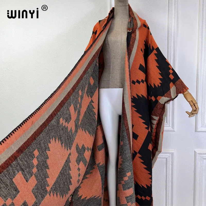WINYI New Winter Coat Outfits Women High Quality Dress Loose Thick Warm Female Kaftan Poncho Dress Hooded Mop Coat Fashion Abaya