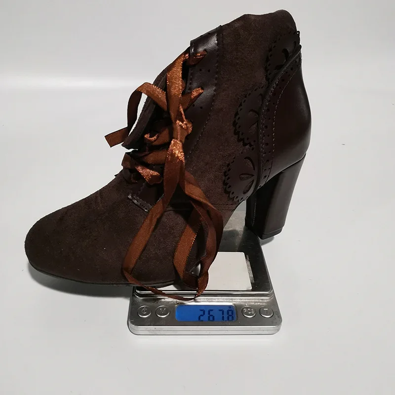 Retro Women Boots Lace Women's High Heels Victorian Classic Ladies Middle Tube Boots Mid-calf Leather Boots Shoes Botas Mujer