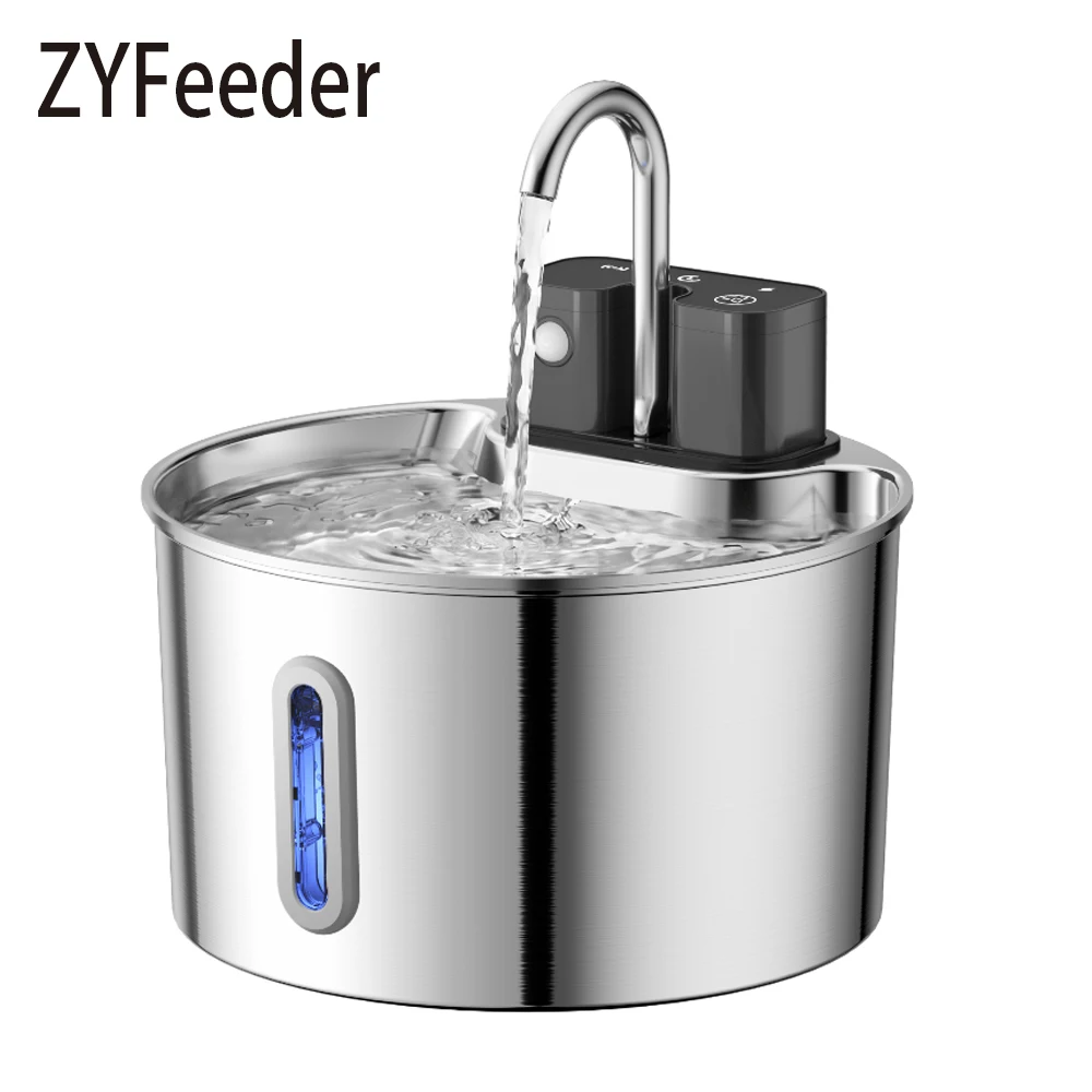 2L Wireless Smart Pet Fountain Stainless Steel Cat Dog Water Dispenser Motion Sensor Rechargeable Auto Drink Bowl( No 5V 1A Plug