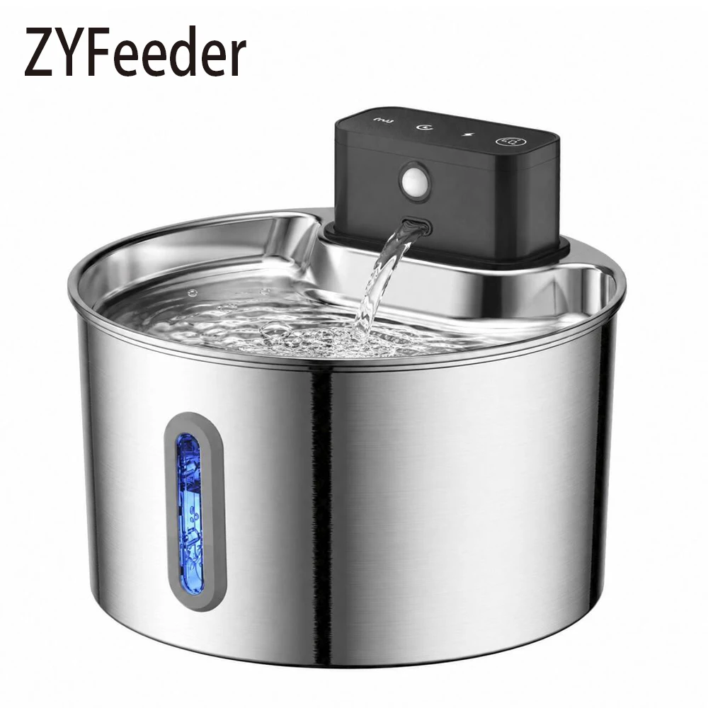 2L Wireless Smart Pet Fountain Stainless Steel Cat Dog Water Dispenser Motion Sensor Rechargeable Auto Drink Bowl( No 5V 1A Plug