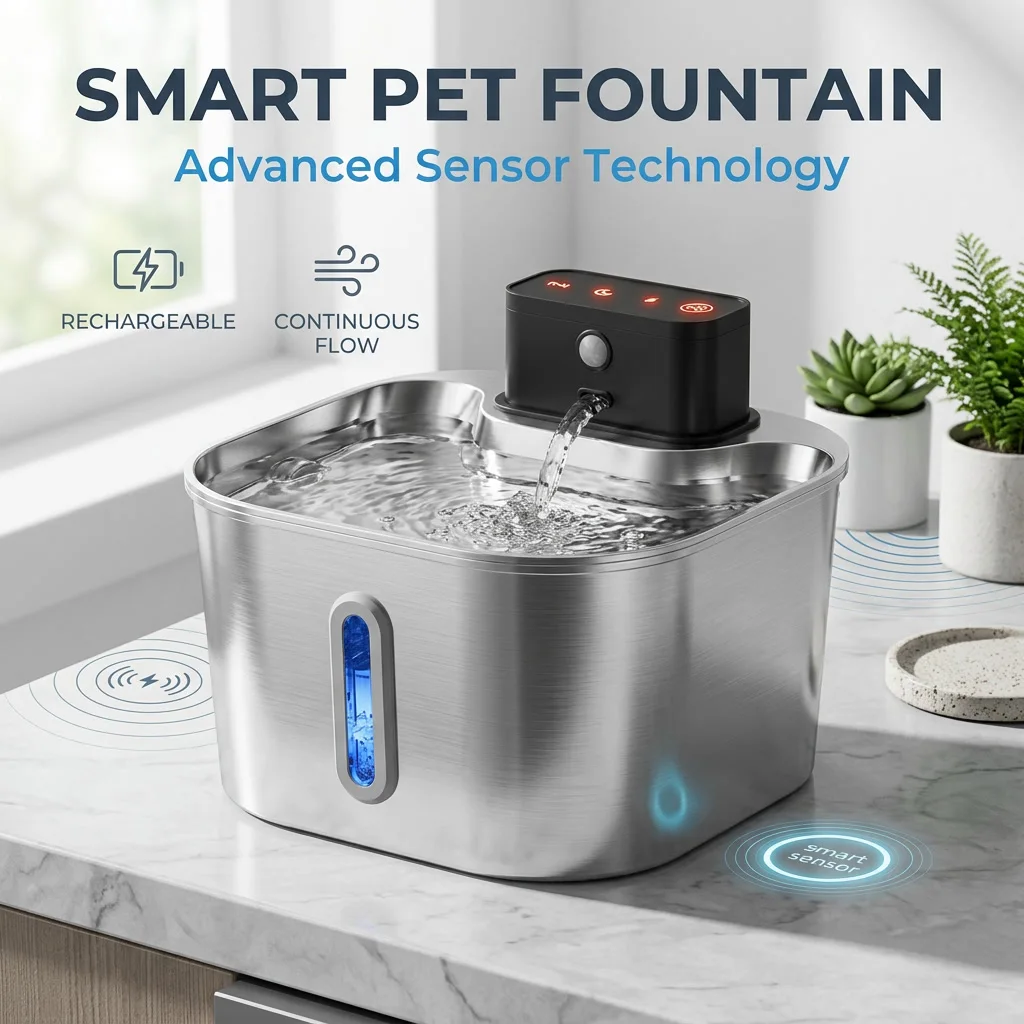 2L Wireless Smart Pet Fountain Stainless Steel Cat Dog Water Dispenser Motion Sensor Rechargeable Auto Drink Bowl( No 5V 1A Plug
